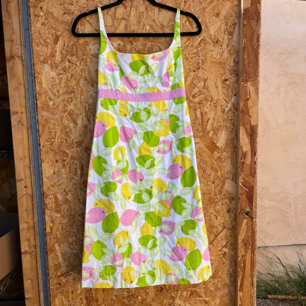 Lilly Pulitzer Sundress Women 10 Citrus Print Gingham Cotton Picnic Summer Dress